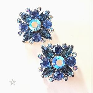 JUDY LEE VINTAGE BLUE RHINESTONE CLIP EARRINGS